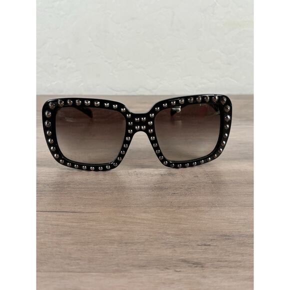 Prada Black Stud Havana Square SPR-30Q-F Women's Sunglasses EUC - Picture 3 of 8